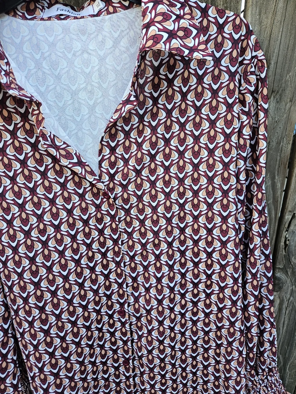 Fashion Woven Geometric Button-Front Blouse - Burgundy Women's Size XL - Picture 7 of 16